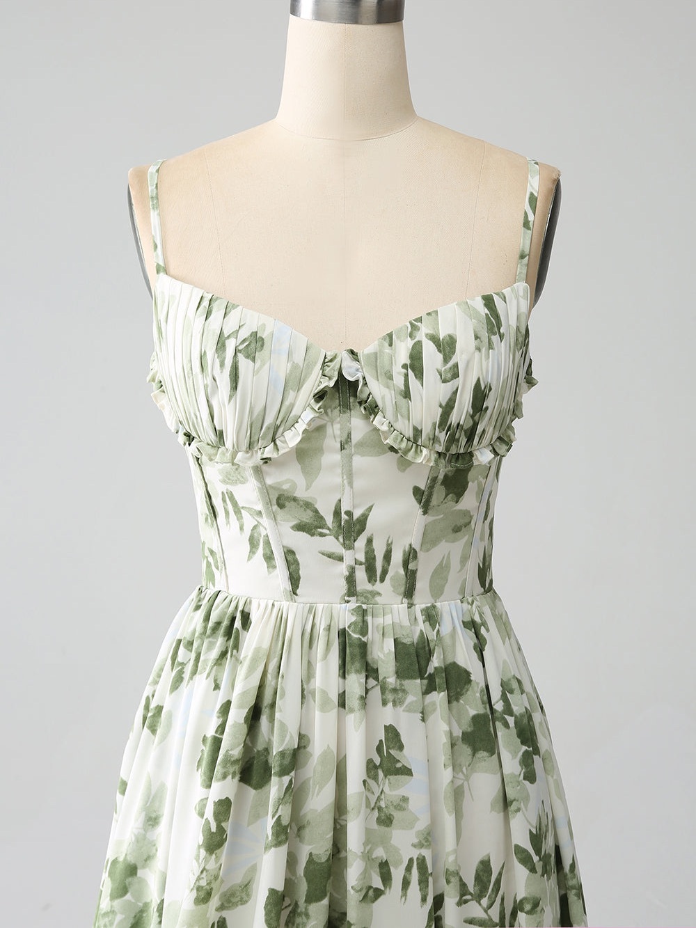 Green Leaf Print Ruffle Dress - Picture 2 of 8